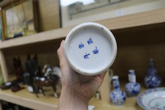 Two pairs of blue and white Chinese vases, two others and a dish tallest 23cm